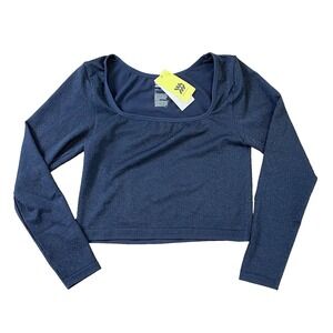 All In Motion XL X-Large Seamless Cropped Long Sleeve Top Lurex Sparkly Blue